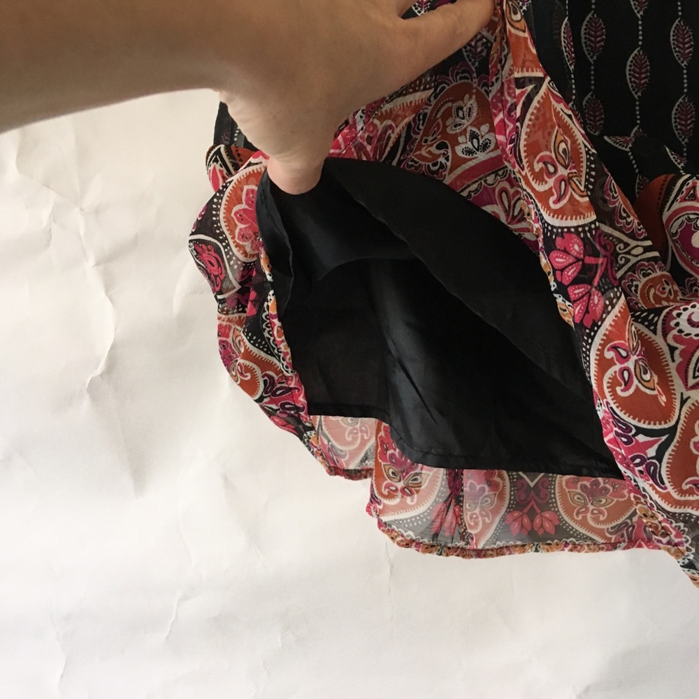 H&M black gathered skirt pink orange print size 10 - Picture 4 of 9